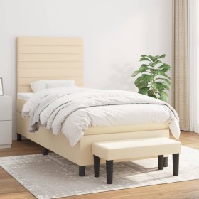 Cama box spring con colchón tela color crema 100x200 cm de , Camas y somieres - Ref: Foro24-3136658, Precio: 421,99 €, Descue...