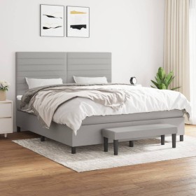 Box spring bed with light gray fabric mattress 180x200 cm by , Beds and slatted bases - Ref: Foro24-3136693, Price: 631,55 €,...