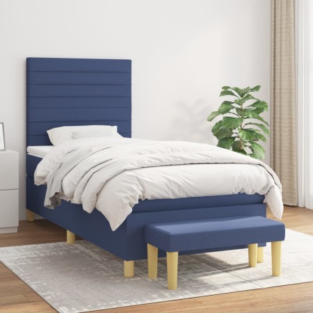 Cama box spring con colchón tela azul 90x190 cm de , Camas y somieres - Ref: Foro24-3137203, Precio: 400,28 €, Descuento: %