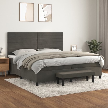 Box spring bed with dark gray velvet mattress 200x200 cm by , Beds and slatted bases - Ref: Foro24-3137924, Price: 741,72 €, ...