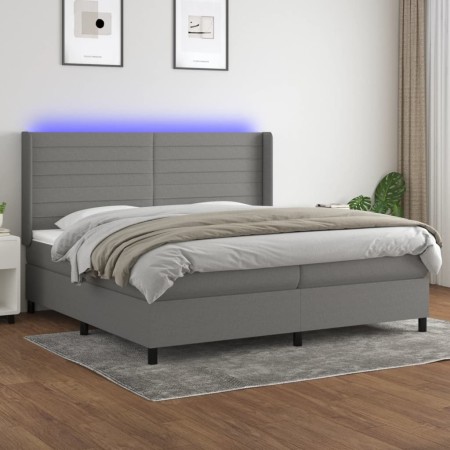 Box spring bed mattress and LED lights light gray fabric 200x200 cm by , Beds and slatted bases - Ref: Foro24-3138422, Price:...