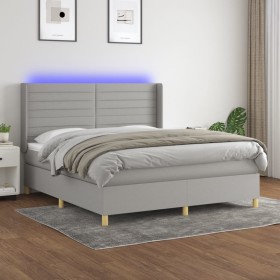 Box spring bed mattress and LED lights light gray fabric 180x200 cm by , Beds and slatted bases - Ref: Foro24-3138973, Price:...