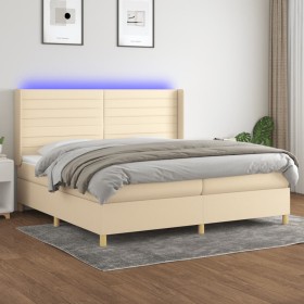 Cama box spring colchón y luces LED tela crema 200x200 cm de , Camas y somieres - Ref: Foro24-3138986, Precio: 689,01 €, Desc...