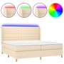 Cama box spring colchón y luces LED tela crema 200x200 cm de , Camas y somieres - Ref: Foro24-3138986, Precio: 710,22 €, Desc...