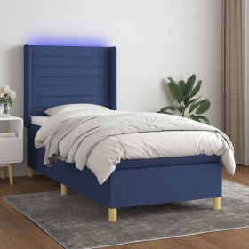 Box spring bed mattress and LED lights blue fabric 90x200 cm by , Beds and slatted bases - Ref: Foro24-3138931, Price: 334,99...