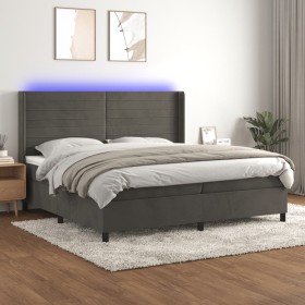 Box spring bed with mattress and LED dark gray velvet 200x200 cm by , Beds and slatted bases - Ref: Foro24-3139644, Price: 69...