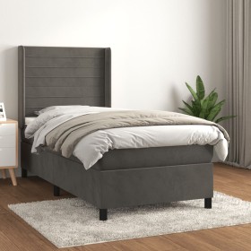 Box spring bed with dark gray velvet mattress 100x200 cm by , Beds and slatted bases - Ref: Foro24-3132724, Price: 380,02 €, ...