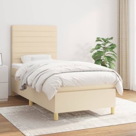 Box spring bed with cream fabric mattress 100x200 cm by , Beds and slatted bases - Ref: Foro24-3142398, Price: 388,28 €, Disc...