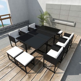 Set comedor de jardín 11 piezas y cojines ratán sintético negro de vidaXL, Conjuntos de jardín - Ref: Foro24-42760, Precio: 7...