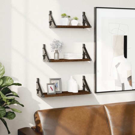 Wall shelves 3 pcs engineered wood brown oak by , Shelves and shelves - Ref: Foro24-836322, Price: 20,61 €, Discount: %