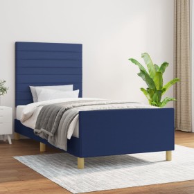 Bed frame with blue fabric headboard 90x200 cm by , Beds and slatted bases - Ref: Foro24-3125112, Price: 153,99 €, Discount: %