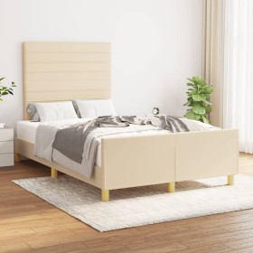 Bed frame with cream fabric headboard 120x200 cm by , Beds and slatted bases - Ref: Foro24-3125127, Price: 179,99 €, Discount: %