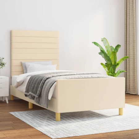 Estructura de cama con cabecero de tela color crema 100x200 cm de , Camas y somieres - Ref: Foro24-3125119, Precio: 146,33 €,...