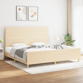 Estructura de cama con cabecero de tela color crema 200x200 cm de , Camas y somieres - Ref: Foro24-3125167, Precio: 248,21 €,...