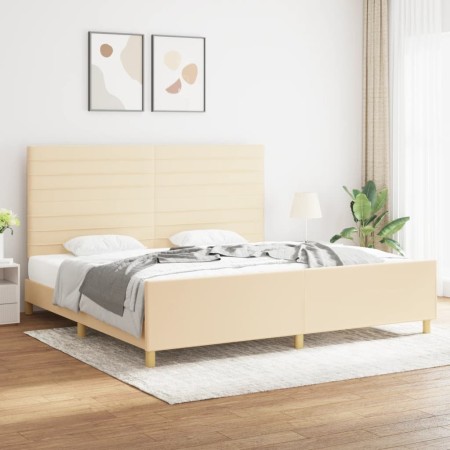 Estructura de cama con cabecero de tela color crema 200x200 cm de , Camas y somieres - Ref: Foro24-3125167, Precio: 247,89 €,...