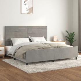 Light gray velvet bed frame with headboard 200x200cm by , Beds and slatted bases - Ref: Foro24-3125836, Price: 246,99 €, Disc...