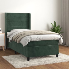 Cama box spring con colchón terciopelo verde oscuro 90x200 cm de , Camas y somieres - Ref: Foro24-3132720, Precio: 345,99 €, ...