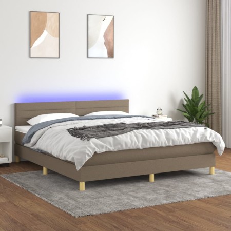 Cama box spring con colchón LED tela gris taupe 180x200 cm de , Camas y somieres - Ref: Foro24-3133817, Precio: 544,88 €, Des...