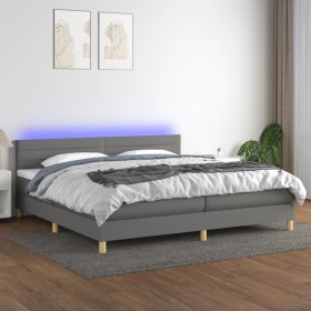 Box spring bed with mattress and LED dark gray fabric 200x200 cm by , Beds and slatted bases - Ref: Foro24-3133822, Price: 53...