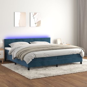 Box spring bed with mattress and LED dark blue velvet 200x200 cm by , Beds and slatted bases - Ref: Foro24-3134487, Price: 60...