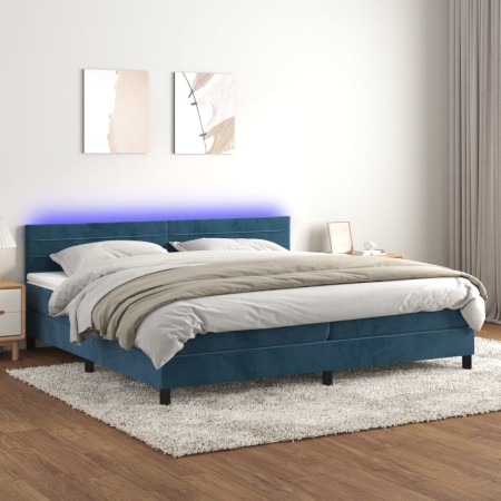 Box spring bed with mattress and LED dark blue velvet 200x200 cm by , Beds and slatted bases - Ref: Foro24-3134487, Price: 56...