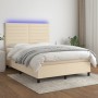 Boxspringbett-Matratze und LED-Leuchten, cremefarbener Stoff, 140 x 190 cm von , Betten und Lattenroste - Ref: Foro24-3134954...