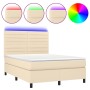 Boxspringbett-Matratze und LED-Leuchten, cremefarbener Stoff, 140 x 190 cm von , Betten und Lattenroste - Ref: Foro24-3134954...