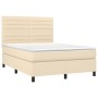 Boxspringbett-Matratze und LED-Leuchten, cremefarbener Stoff, 140 x 190 cm von , Betten und Lattenroste - Ref: Foro24-3134954...