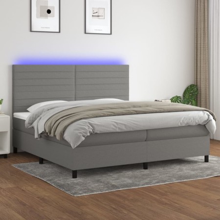 Cama box spring colchón y luces LED tela gris claro 200x200 cm de , Camas y somieres - Ref: Foro24-3134982, Precio: 698,80 €,...