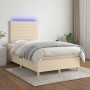 Box spring bed with mattress and LED cream fabric 120x200 cm by , Beds and slatted bases - Ref: Foro24-3135506, Price: 433,43...