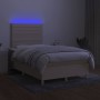 Box spring bed with mattress and LED cream fabric 120x200 cm by , Beds and slatted bases - Ref: Foro24-3135506, Price: 431,24...