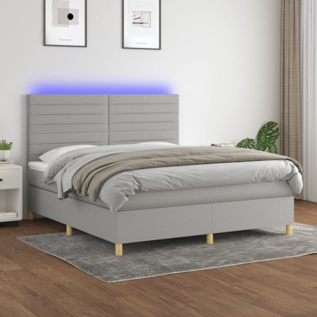 Cama box spring colchón y luces LED tela gris claro 180x200 cm de , Camas y somieres - Ref: Foro24-3135533, Precio: 622,55 €,...