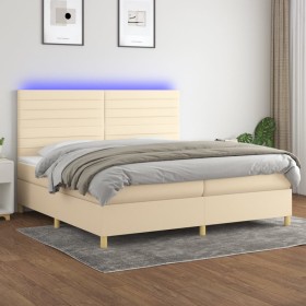 Cama box spring colchón y luces LED tela crema 200x200 cm de , Camas y somieres - Ref: Foro24-3135546, Precio: 671,11 €, Desc...