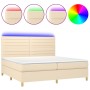 Cama box spring colchón y luces LED tela crema 200x200 cm de , Camas y somieres - Ref: Foro24-3135546, Precio: 692,00 €, Desc...