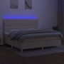 Cama box spring colchón y luces LED tela crema 200x200 cm de , Camas y somieres - Ref: Foro24-3135546, Precio: 692,00 €, Desc...