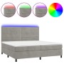 Cama box spring colchón y LED terciopelo gris claro 200x200 cm de , Camas y somieres - Ref: Foro24-3136203, Precio: 633,98 €,...