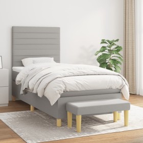 Box spring bed with light gray fabric mattress 90x200 cm by , Beds and slatted bases - Ref: Foro24-3137205, Price: 373,97 €, ...