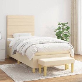 Cama box spring con colchón tela color crema 100x200 cm de , Camas y somieres - Ref: Foro24-3137218, Precio: 419,98 €, Descue...