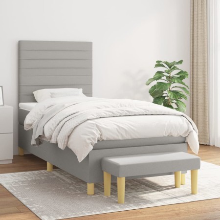 Box spring bed with light gray fabric mattress 90x190 cm by , Beds and slatted bases - Ref: Foro24-3137197, Price: 357,63 €, ...