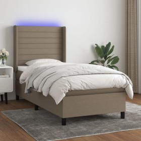 Boxspringbett mit Matratze und LED-Leuchten taupegrauer Stoff 90x200 cm von , Betten und Lattenroste - Ref: Foro24-3138369, P...