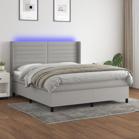 Box spring bed mattress and LED lights light gray fabric 180x200 cm by , Beds and slatted bases - Ref: Foro24-3138413, Price:...