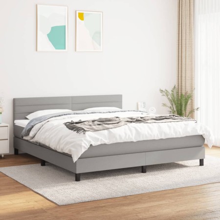 Box spring bed with light gray fabric mattress 180x200 cm by , Beds and slatted bases - Ref: Foro24-3140153, Price: 519,01 €,...