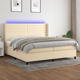 Cama box spring colchón y luces LED tela crema 200x200 cm de , Camas y somieres - Ref: Foro24-3138426, Precio: 691,19 €, Desc...