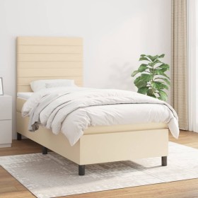 Cama box spring con colchón tela color crema 100x200 cm de , Camas y somieres - Ref: Foro24-3141838, Precio: 397,44 €, Descue...