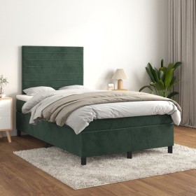 Cama box spring con colchón terciopelo verde oscuro 120x200 cm de , Camas y somieres - Ref: Foro24-3143076, Precio: 444,40 €,...