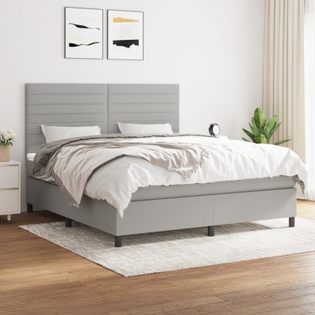 Box spring bed with light gray fabric mattress 180x200 cm by , Beds and slatted bases - Ref: Foro24-3141873, Price: 590,98 €,...