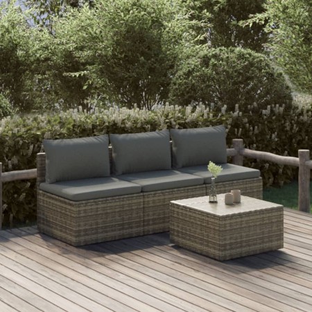 4-teiliges Gartenmöbel-Set und Kissen synthetisches Rattangrau von , Gartensets - Ref: Foro24-3157368, Preis: 348,58 €, Rabat...