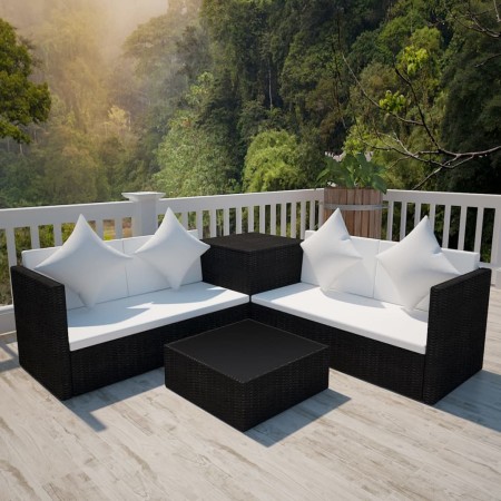 Set de muebles de jardín 4 pzas y cojines ratán sintético negro de vidaXL, Conjuntos de jardín - Ref: Foro24-42893, Precio: 4...