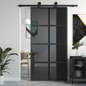 Tempered glass and black aluminum sliding door 102.5x205 cm by , Doors for the home - Ref: Foro24-155227, Price: 195,50 €, Di...