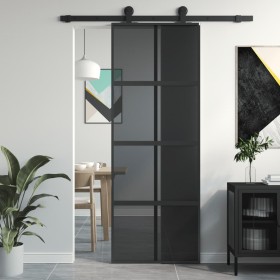 Puerta corredera vidrio templado y aluminio negra 76x205 cm de , Puertas para el hogar - Ref: Foro24-155225, Precio: 178,37 €...